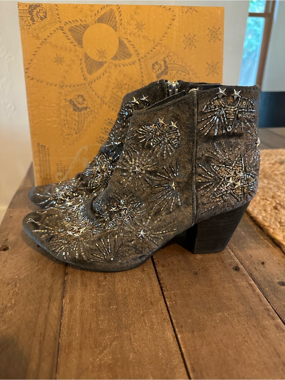 Free People Gray Embellished Suede Ankle Booties